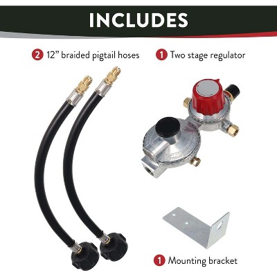 GasOne 2-Stage Auto Changeover LP Propane Gas Regulator With Two 12 Inch Pigtails - RV Propane Regulator for 2 tanks for RVs, Vans, Trailers