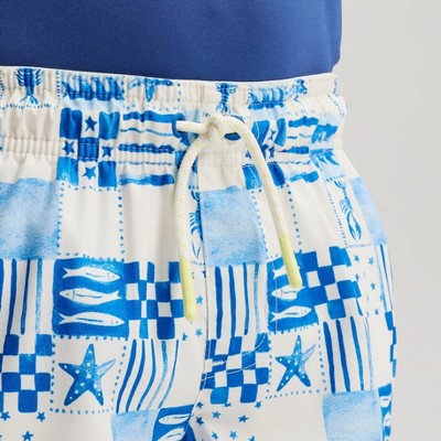 Детские купальники Cat & Jack Boys' Coastal Checker Swim Trunks - Cat & Jack™ Blue/Chiffon Cream S — фото 3