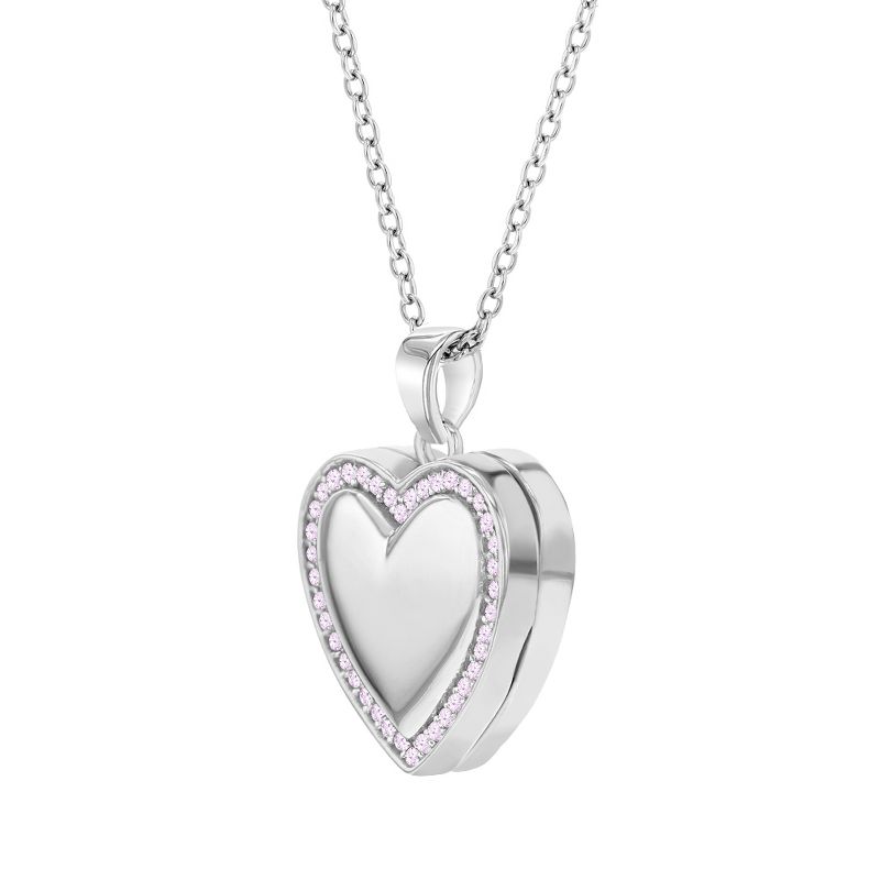 Girls' CZ Border Heart Sterling Silver Locket Necklace - In Season Jewelry, 3 of 7