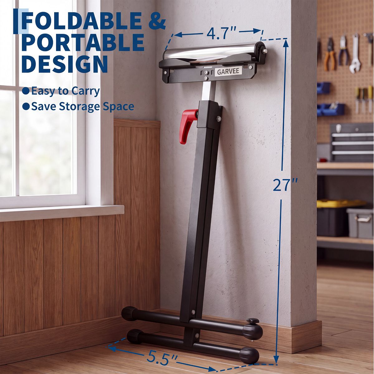 Folding Roller Stand, Heavy Duty 250 LBS Capacity Table Saw Outfeed Support, 27"-43" Adjustable Height for Woodworking & Metalworking, 1/2 Pack - thumbnail 3