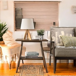 Alilang 21.00 Inch Mid-Century Modern Accent Table with Unique Openwork Design and Storage Shelf-Brown - 1 of 4
