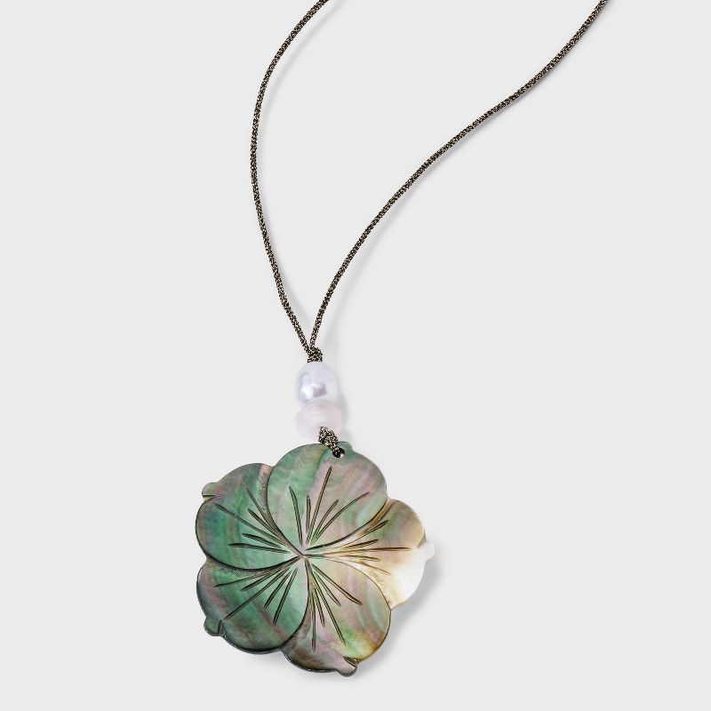 Carved Hibiscus Flower Shell and Corded Necklace - Universal Thread&#8482; Natural, 1 of 6