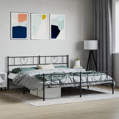 vidaXL Metal Bed Frame with Headboard and Footboard Black 76 in.x79.9 in. King