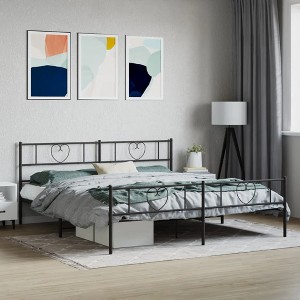 vidaXL Metal Bed Frame with Headboard and Footboard Black 76 in.x79.9 in. King - 1 of 4