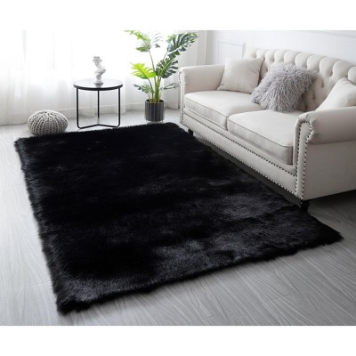Home Mart Goods Black Faux Fur Sheepskin Area Rug