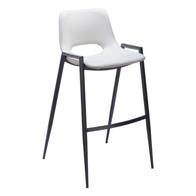 HomeRoots Set of Two 30" White and Black Faux Leather and Steel Low Back Bar Height Bar Chairs
