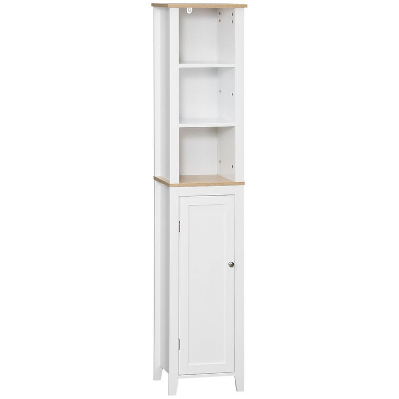 kleankin Bathroom Storage Cabinet with 3 Tier Adjustable Shelf Storage, Linen Tower Enclosed Cabinet for Anti-Toppling Design, White, 1 of 9