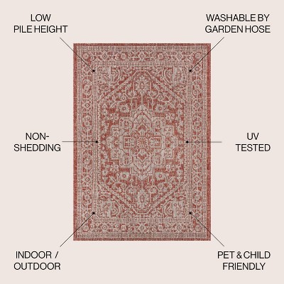 Sinjuri Medallion Red/Taupe 5' Square Synthetic Reversible Area Rug