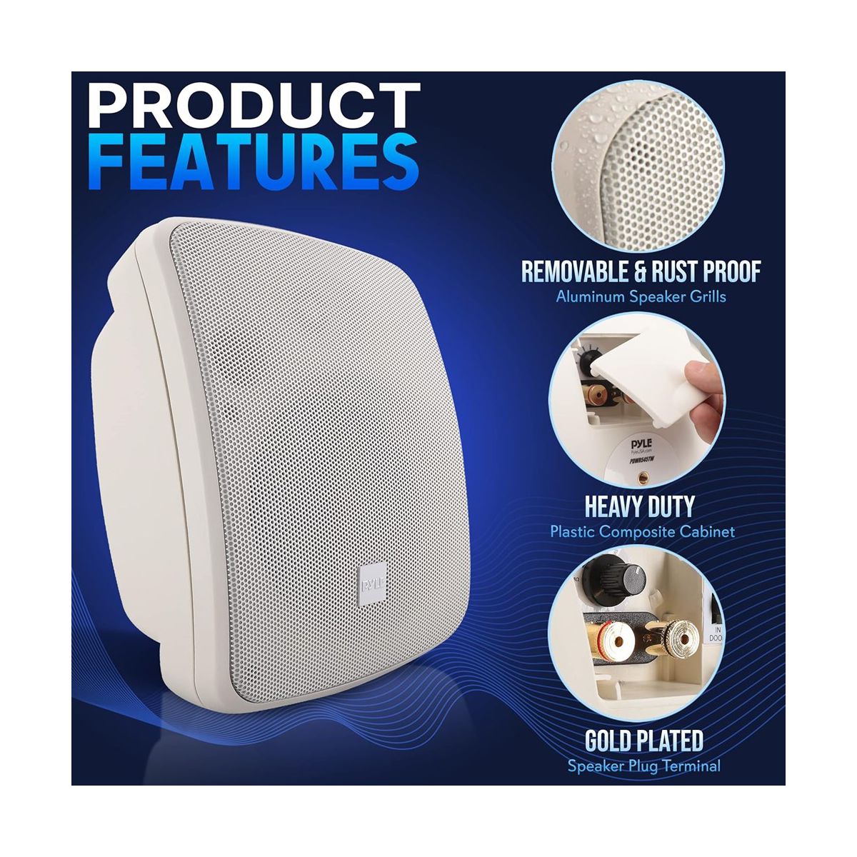 Pyle 4" Waterproof On-Wall/Patio Commercial Speaker - 40W, Marine Grade, Adjustable Bracket - thumbnail 6
