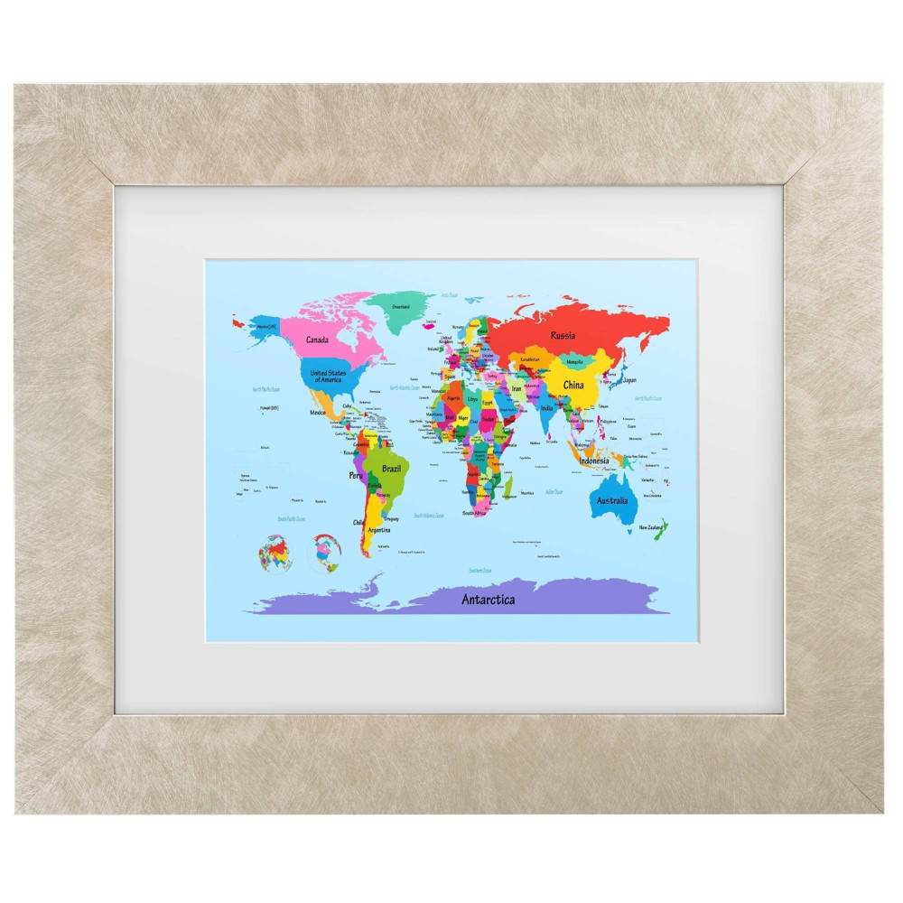 Trademark Fine Art 16"x20" Michael Tompsett Children's World Map Matted Framed Art Cream