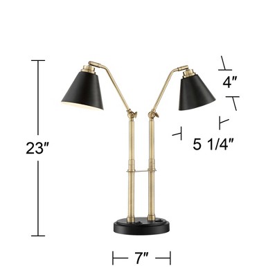 Adjustable Black and Brass Mid-Century Modern Desk Lamp with USB