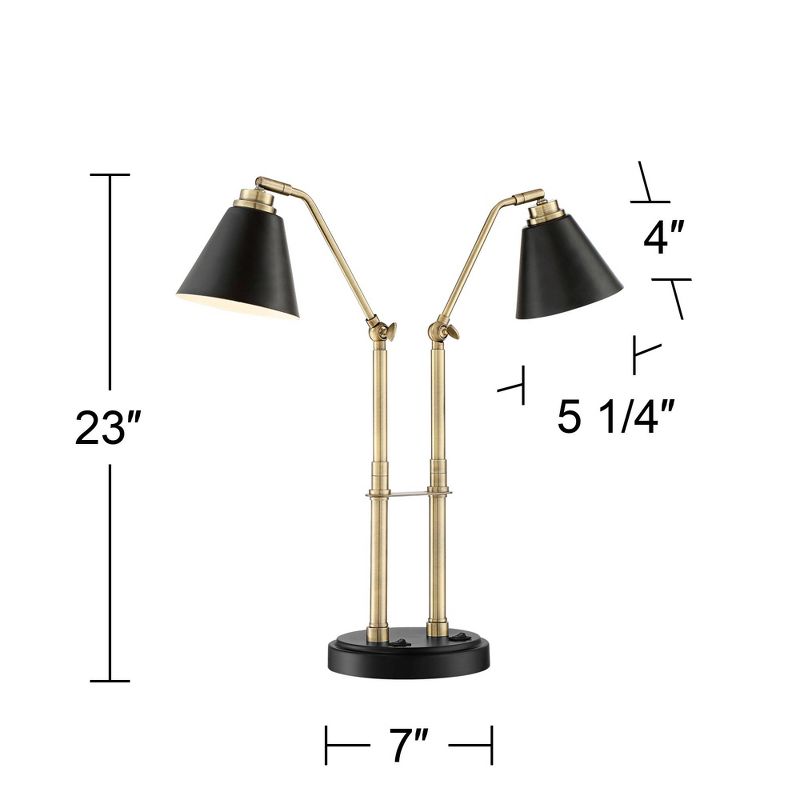 Possini Euro Design Sentry Modern Mid Century Desk Lamp 23" High Black Brass with USB Charging Port LED Adjustable Cone Shade for Bedroom Living Room, 4 of 10