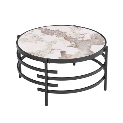 NicBex Modern 32.48" Round Coffee Table with Smooth Edges and Iron Frame for Living Room