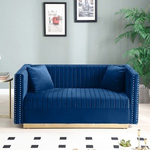 Contemporary Velvet Loveseat, Vertical Channel Tufted 2-Seater Sofa for Living Room and Apartment, Includes 2 Pillows - 1 of 4