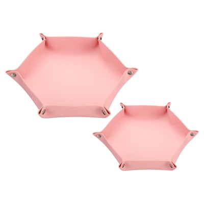 Unique Bargains Hexagon Shape Foldable Storage Leather Dice Tray 2 Pcs
