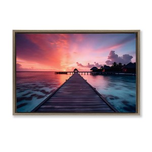 Stupell Industries Island Sunset Over Docks Floating Frame Canvas Art, Brown, 31" x 21" - 1 of 4