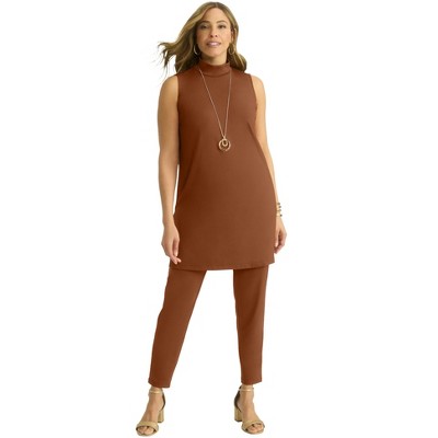 Jessica London Women's Plus Size 2-Piece Stretch Knit Mockneck Mega Tunic Set