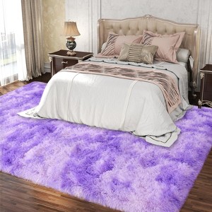 Tie-Dyed Yellow Area Rug with 4 Reusable Stickers, Soft Shaggy Non-Slip Mat for Home Decor - 1 of 4