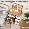 Vanity Desk with LED Mirror - Makeup Vanity Desk with 4 Drawers, Power Outlets, Storage Stool, Storage Shelves, and Hair Dryer Holder - 4 of 4