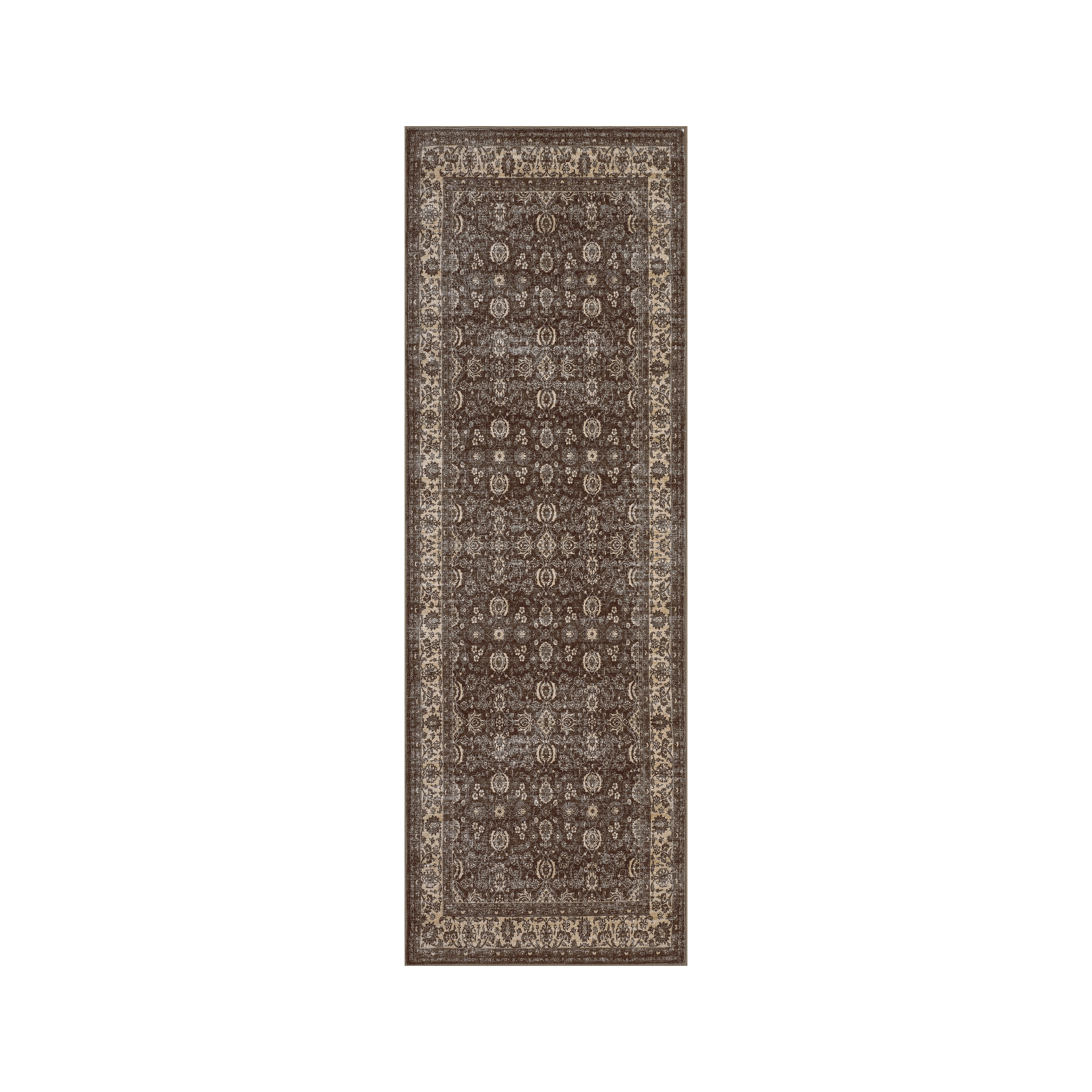 Floral Rug 2'x6' Brown Washable Runner Rugs, Non Slip Vintage Boho Stain Resistant Low Pile Floor Carpets for Home Office Hallways Entryway