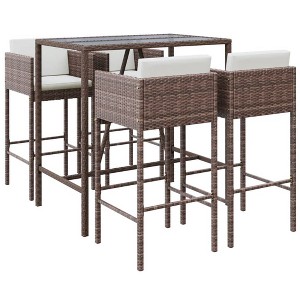 vidaXL Patio Bar Set Outdoor Wicker Table and Stool with Cushions Poly Rattan - Brown 4 Piece - 1 of 4