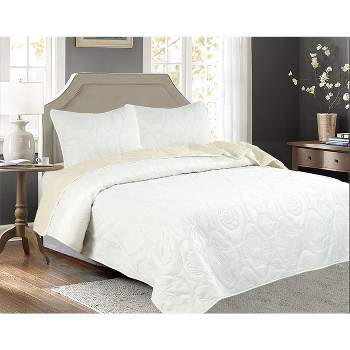 Legacy Decor 3 PCS Shell & Seahorse Stitched Pinsonic Reversible Lightweight Bedspread Quilt Coverlet