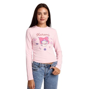 Kuromi Character & Hearts Women's Cradle Pink Long Sleeve Baby Tee - 1 of 4
