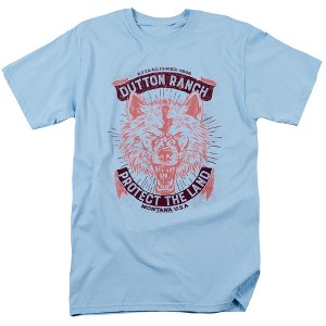 Yellowstone Protect The Ranch Wolf Red Adult T-Shirt Light Blue - 1 of 4
