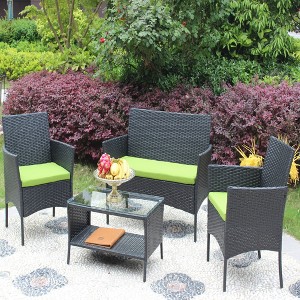 SKRAN 4pcs Patio Furniture Outdoor Wicker Rattan Conversation Set with Glass Top Coffee Table and Thick Cushions,for Patio, Garden - 1 of 4
