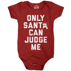 Only Santa Can Judge Me Baby Bodysuit Funny Sarcastic Christmas Graphic Novelty Jumper For Infants - Crazy Dog Baby Bodysuit Gift For Christmas - 1 of 4