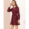 Allegra K Women's Floral Print Button Front Puff Sleeve Tie Waist Shirt Dress - 4 of 4