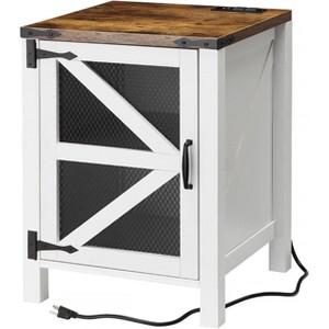 White Wooden Nightstand End Table with Charging Station, USB Ports, Drawer Storage, Small Bedside Table for Bedroom, Living Room, Office - 1 of 4