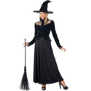 HalloweenCostumes.com Women's Black Witch Costume Dress with Lace Details & Velvet Hat | Classic Witch Outfit for Adults - 1 of 2
