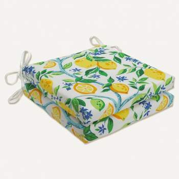 2pk Outdoor/Indoor Squared Corners Seat Cushion Set Lemon Tree Yellow - Pillow Perfect