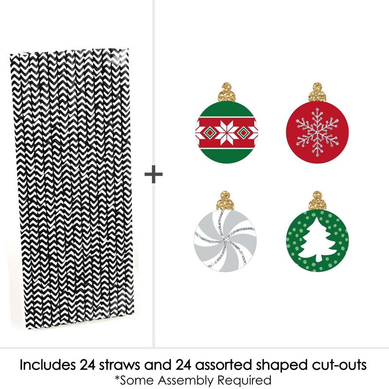Big Dot of Happiness Ornaments - Paper Straw Decor - Holiday and Christmas Party Striped Decorative Straws - Set of 24, 3 of 6