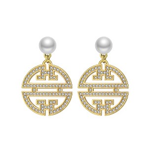 Flower Window Pattern Dangle Earrings for Women Pearl Cz Ginger Lyne Collection - 1 of 4