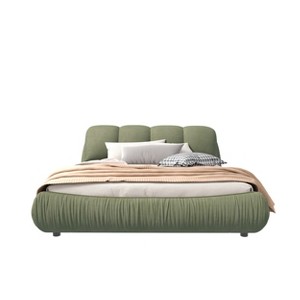 TiramisuBest King Size Luxury Upholstered Platform Bed with Oversized Padded Backrest and Solid Wood Frame - Green Solid Design - 1 of 4