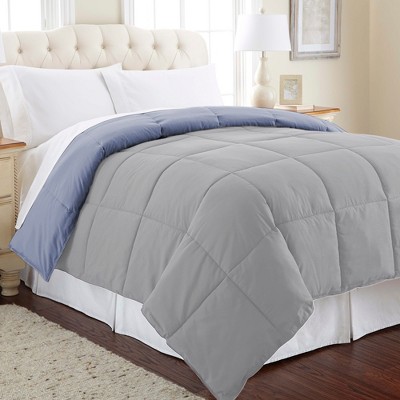 Twin Blue and Silver Reversible Down Alternative Microfiber Comforter Set