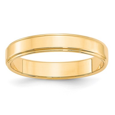 Black Bow Jewelry 4mm 14K White or Yellow Gold Flat Ridged Edge Standard Fit Band