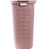 Mind Reader 60 Liter Hamper, Ventilated Clothes Basket with Carry Handles, Laundry Crate with Lid, Plastic Wicker, Pink - 2 of 4