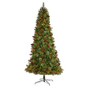 Nearly Natural 9-ft Norway Mixed Pine Artificial Christmas Tree with 650 Clear LED Lights, Pine Cones and Berries - 1 of 4