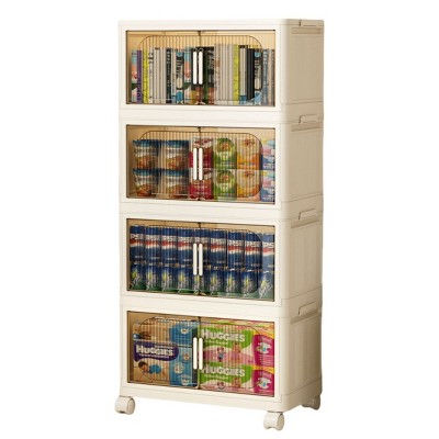 SEVOBAL Utility Storage Cabinets 4-Tier Folding Storage Cabinet with Wheels Magnetic Door for Bedroom, Closet, Nursery, White, 11.81"*19.69"*40.55"
