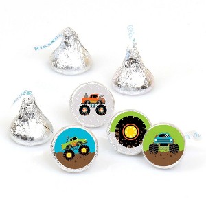 Big Dot of Happiness Smash and Crash - Monster Truck - Boy Birthday Party Round Candy Sticker Favors - Labels Fits Chocolate Candy (1 sheet of 108) - 1 of 4