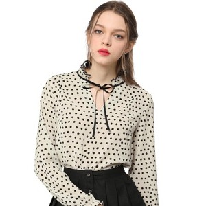 Allegra K Women's Bow Tie Neck Ruffled Collar Printed Long Sleeve Vintage Blouse - 1 of 4