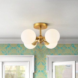 Rennnsan Rowari 13" W 4 - Light Globe Milk Glass Mid-Century Modern Dimmable Semi Flush Mount in Gold - 1 of 4