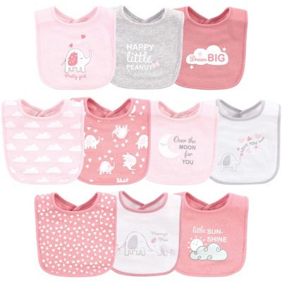 Luvable Friends Baby Girl Interlock Cotton Drooler Bibs, Girl Basic Elephant, One Size