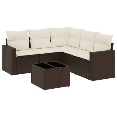 vidaXL Garden Sofa Set Brown and cream PE rattan Large Modular