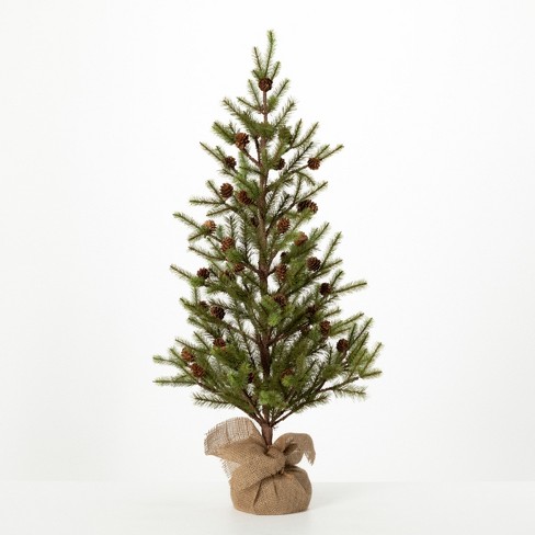 Set Artificial Spruce Tree w/ Small Pinecones on Birch Base