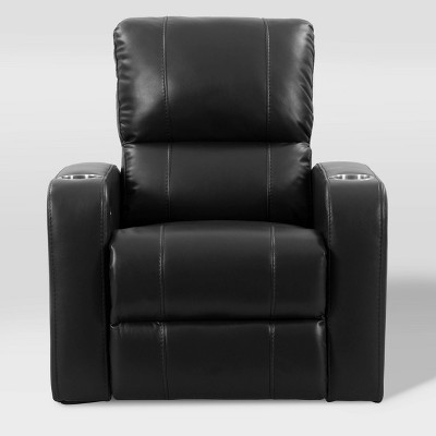 Tucson Home Theater Single Power Recliner with Stainless Steel Cup Holders Black Leather Gel - Corliving