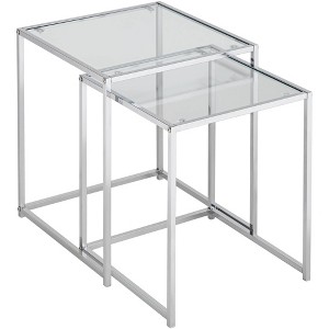 Studio 55D Rodney Modern Chrome Square Nesting Tables Set of 2 15 3/4" Wide Silver Clear Glass Tabletop for Living Room Bedroom - 1 of 4